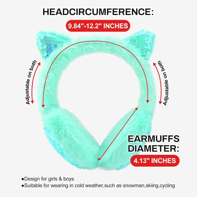 EDCYF Ear Muffs Gloves Set for Kids Girls Winter Ear Muffs Adjustable Sequins Warm Earmuffs Furry Outdoor - Image 5